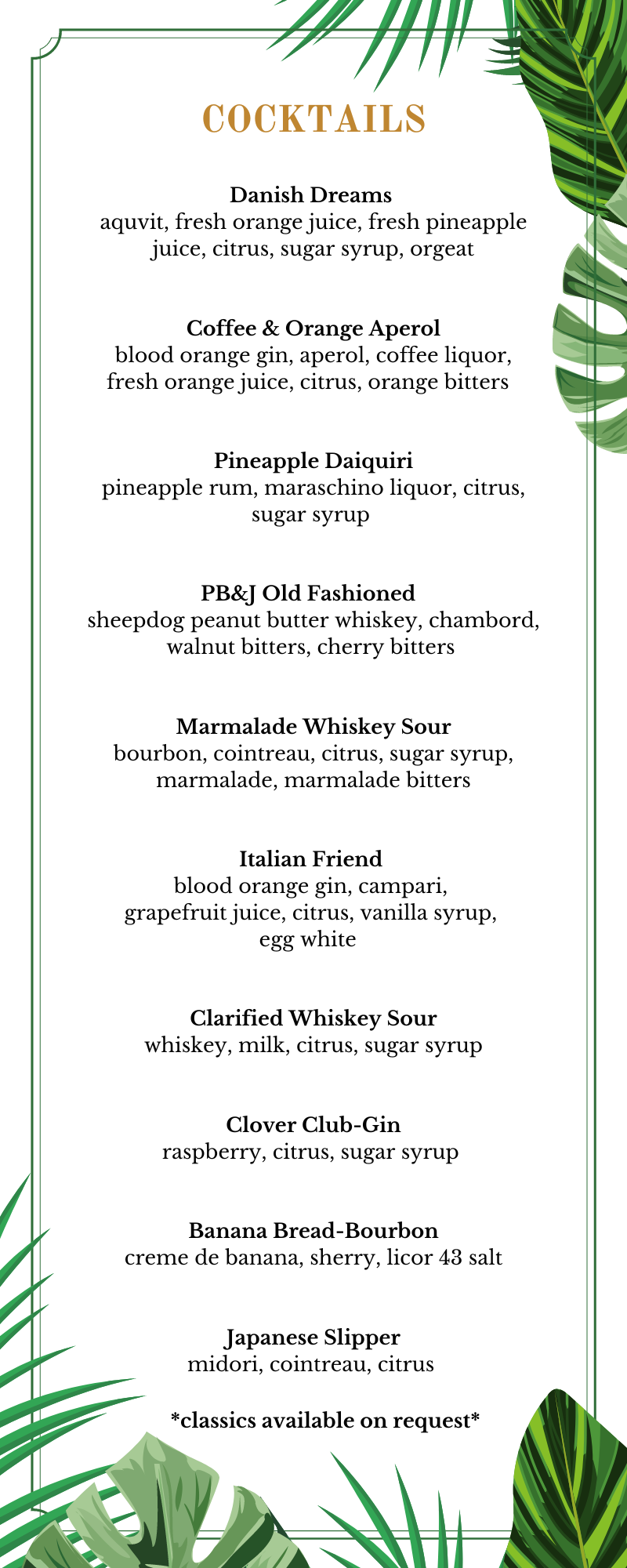 royal yacht drinks menu